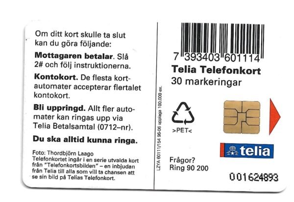 TARJETA TELEFONICA SUECIA 30 UNIDADES PAISAJE 1996