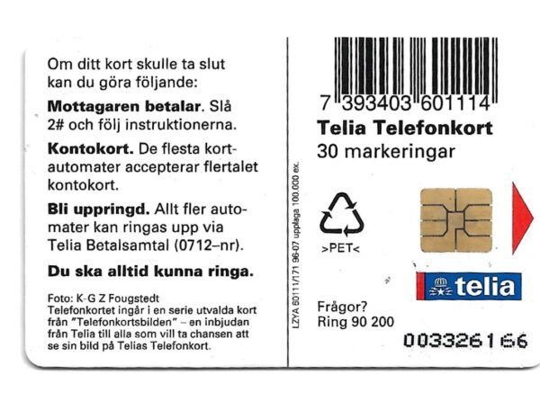 TARJETA TELEFONICA SUECIA 30 UNIDADES PAISAJE 1996
