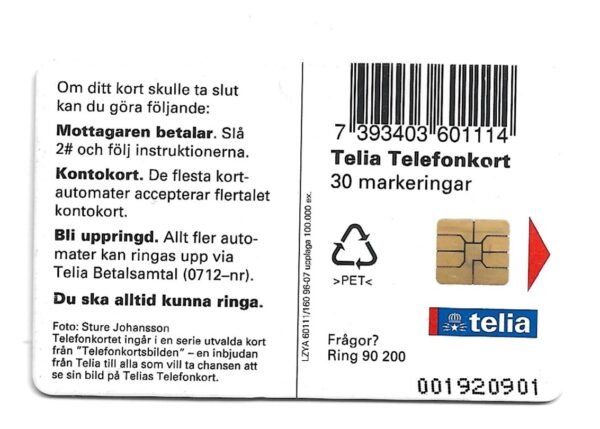 TARJETA TELEFONICA SUECIA 30 UNIDADES PUEBLO 1996