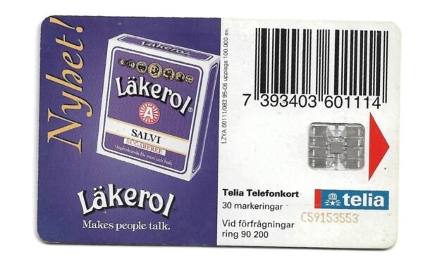 TARJETA TELEFONICA SUECIA 30 UNIDADES LÄKEROL 1995