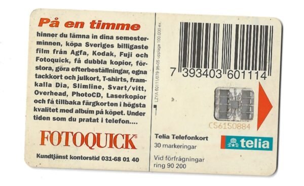 TARJETA TELEFONICA SUECIA 30 UNIDADES PUBLICIDAD 1995