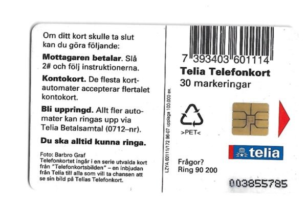 TARJETA TELEFONICA SUECIA 30 UNIDADES PAISAJE 1996