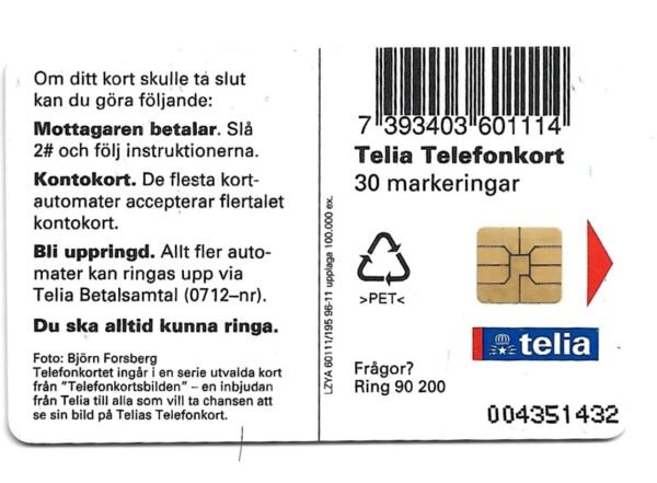 TARJETA TELEFONICA SUECIA 30 UNIDADES ANIMALES 1996