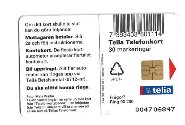 TARJETA TELEFONICA SUECIA 30 UNIDADES PAISAJE 1996
