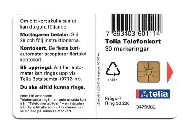 TARJETA TELEFONICA SUECIA 30 UNIDADES ANIMALES 1997