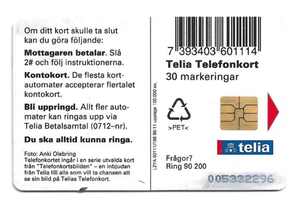 TARJETA TELEFONICA SUECIA 30 UNIDADES PUBLICIDAD1996