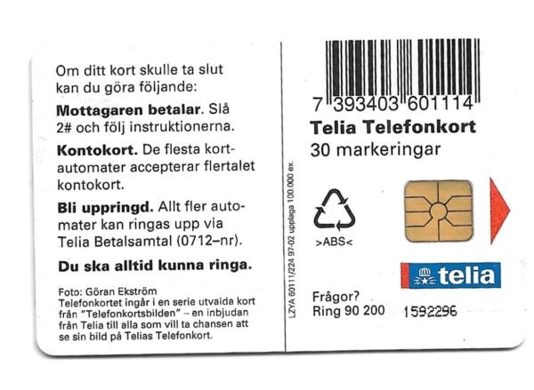 TARJETA TELEFONICA SUECIA 30 UNIDADES ANIMALES 1997