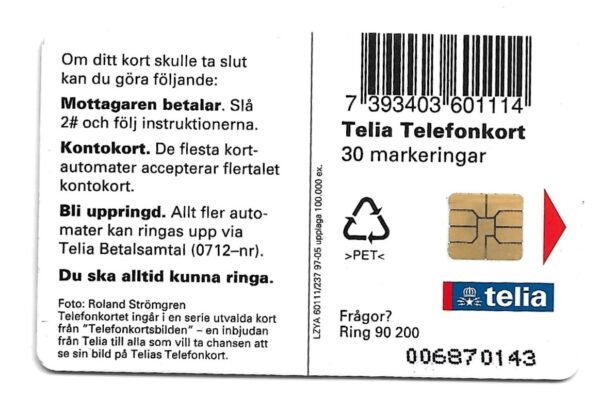 TARJETA TELEFONICA SUECIA 30 UNIDADES PUBLICIDAD 1997