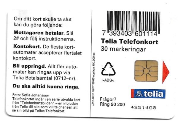 TARJETA TELEFONICA SUECIA 30 UNIDADES ANIMALES 1997