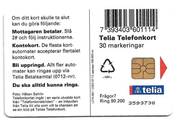 TARJETA TELEFONICA SUECIA 30 UNIDADES ANIMALES 1997