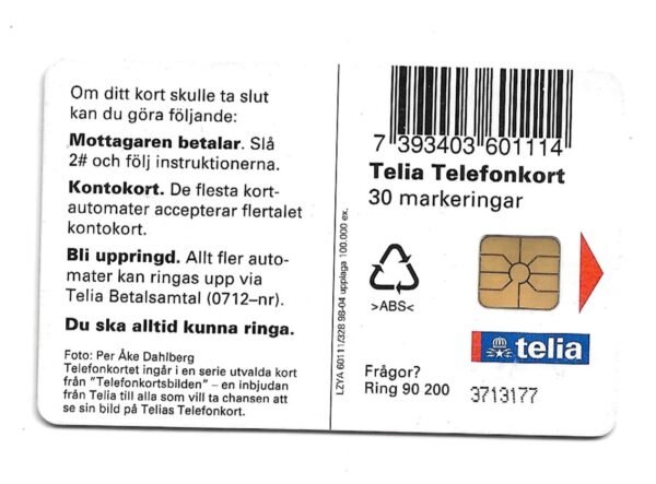 TARJETA TELEFONICA SUECIA 30 UNIDADES ANIMALES 1998