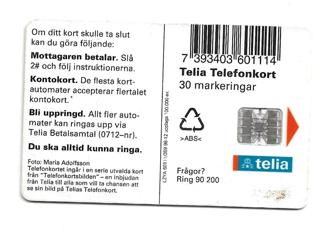 TARJETA TELEFONICA SUECIA 30 UNIDADES FLORA 1998