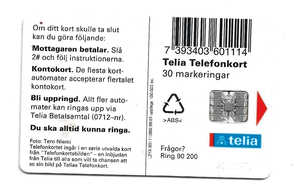 TARJETA TELEFONICA SUECIA 30 UNIDADES FAUNA 1999