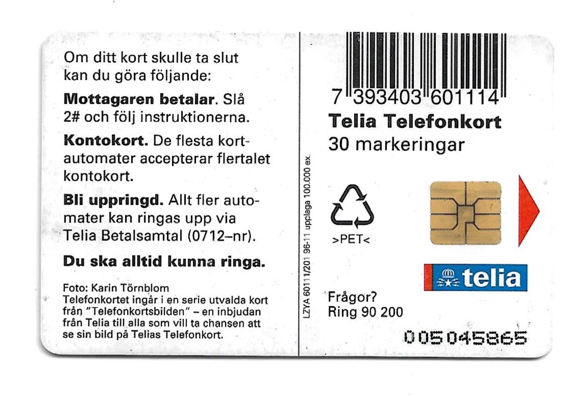 TARJETA TELEFONICA SUECIA 30 UNIDADES PAISAJE 1996
