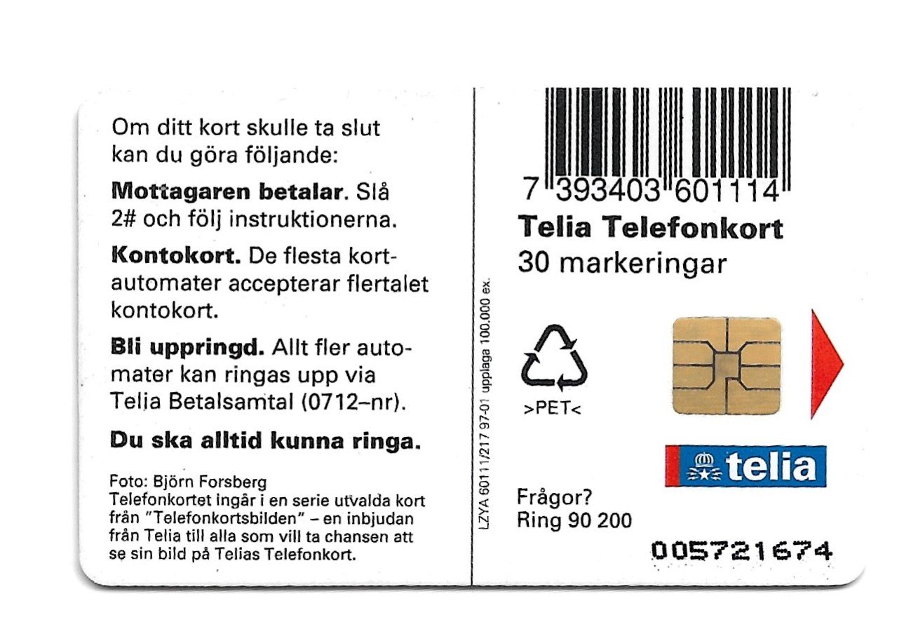 TARJETA TELEFONICA SUECIA 30 UNIDADES FAUNA 1997