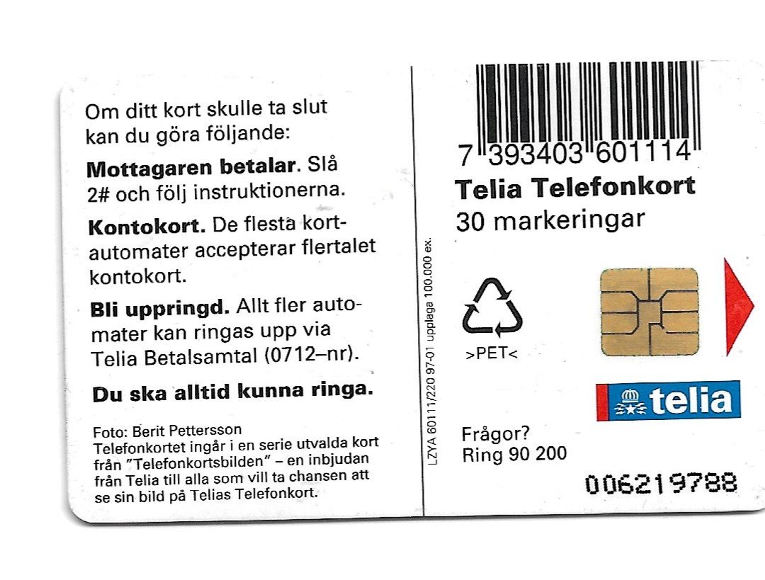 TARJETA TELEFONICA SUECIA 30 UNIDADES PAISAJE 1997
