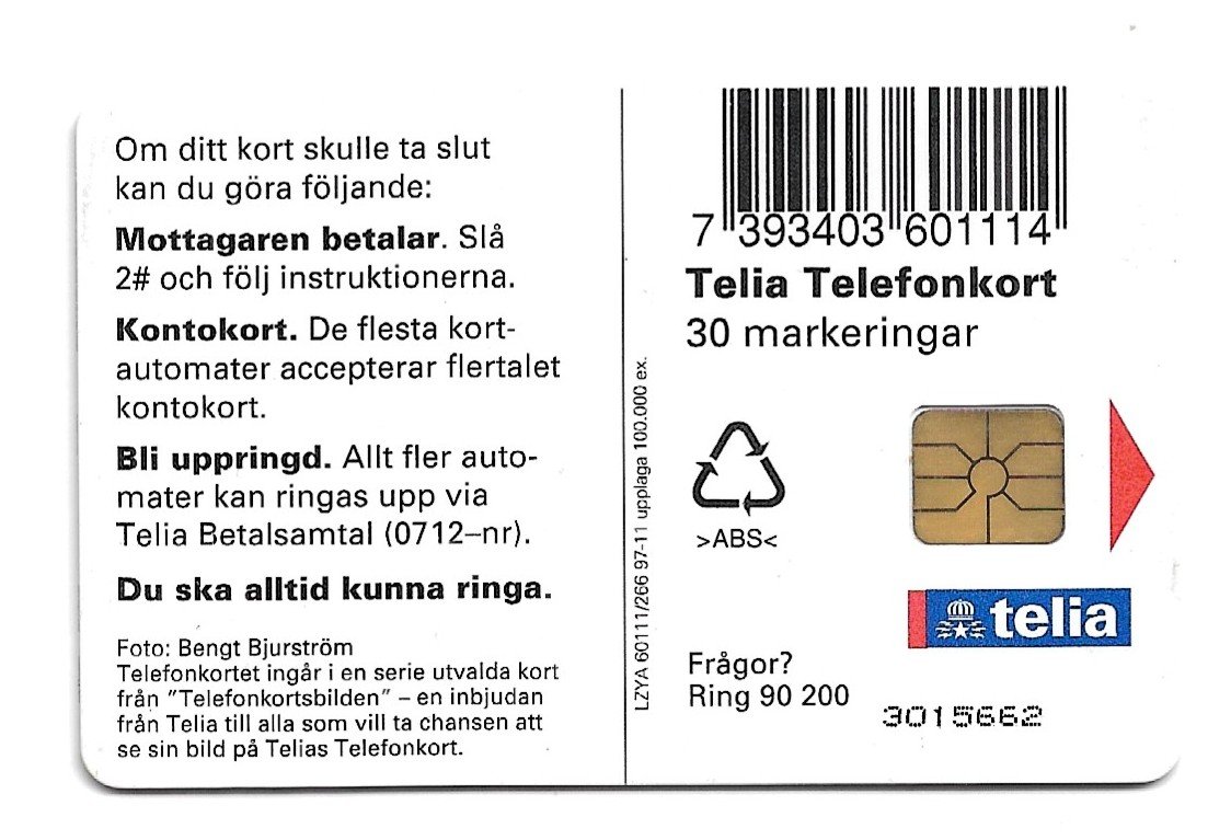 TARJETA TELEFONICA SUECIA 30 UNIDADES PUBLICIDAD 1997