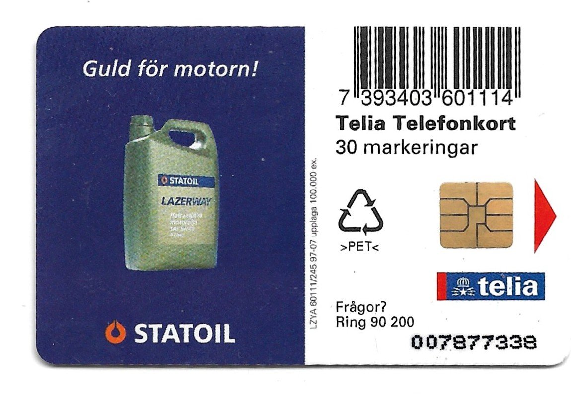 TARJETA TELEFONICA SUECIA 30 UNIDADES STATOIL 1997