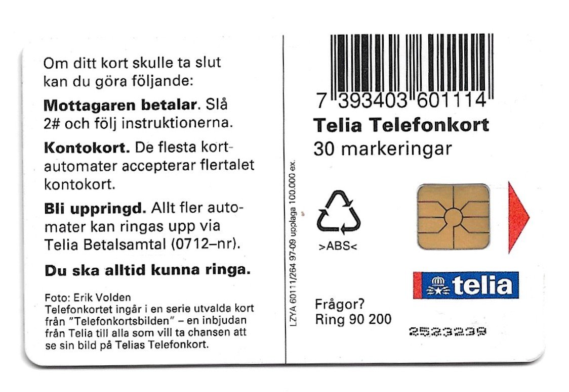TARJETA TELEFONICA SUECIA 30 UNIDADES FLORA 1997