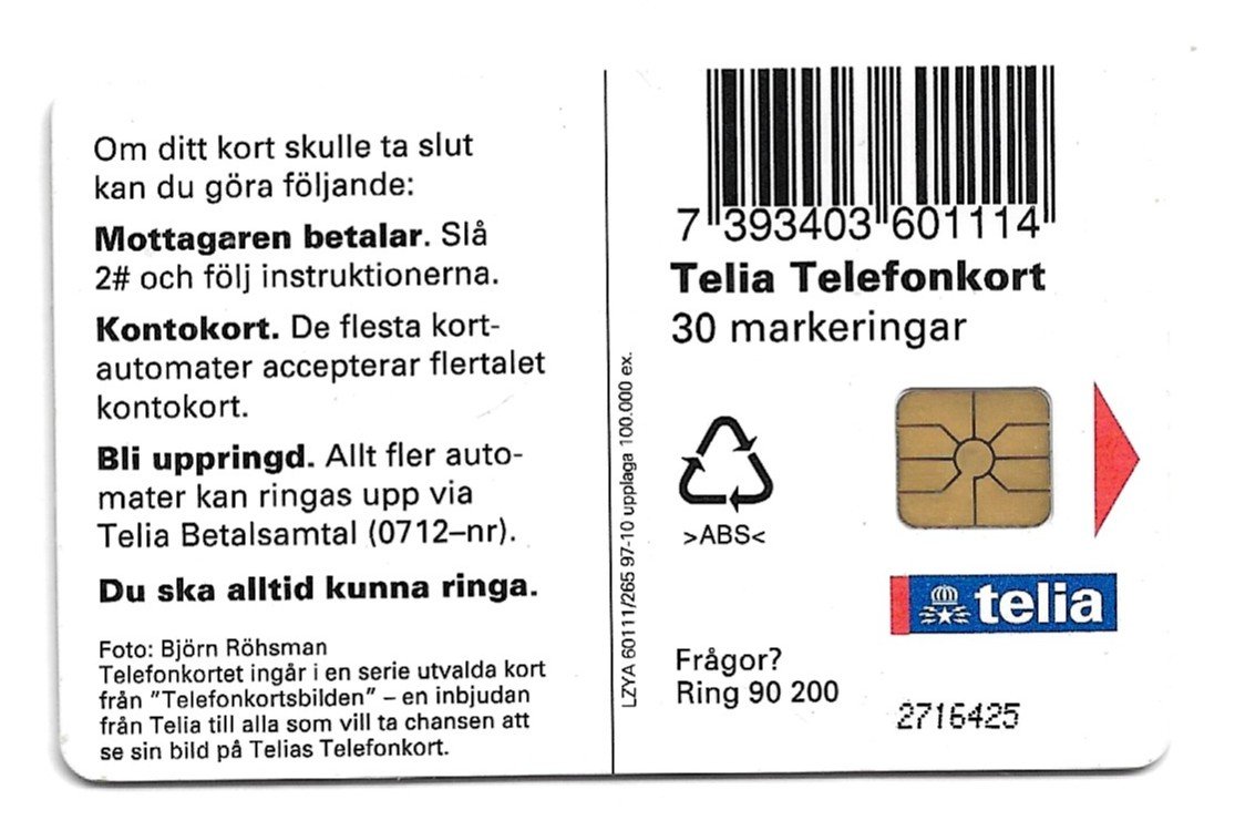 TARJETA TELEFONICA SUECIA 30 UNIDADES PAISAJE 1997
