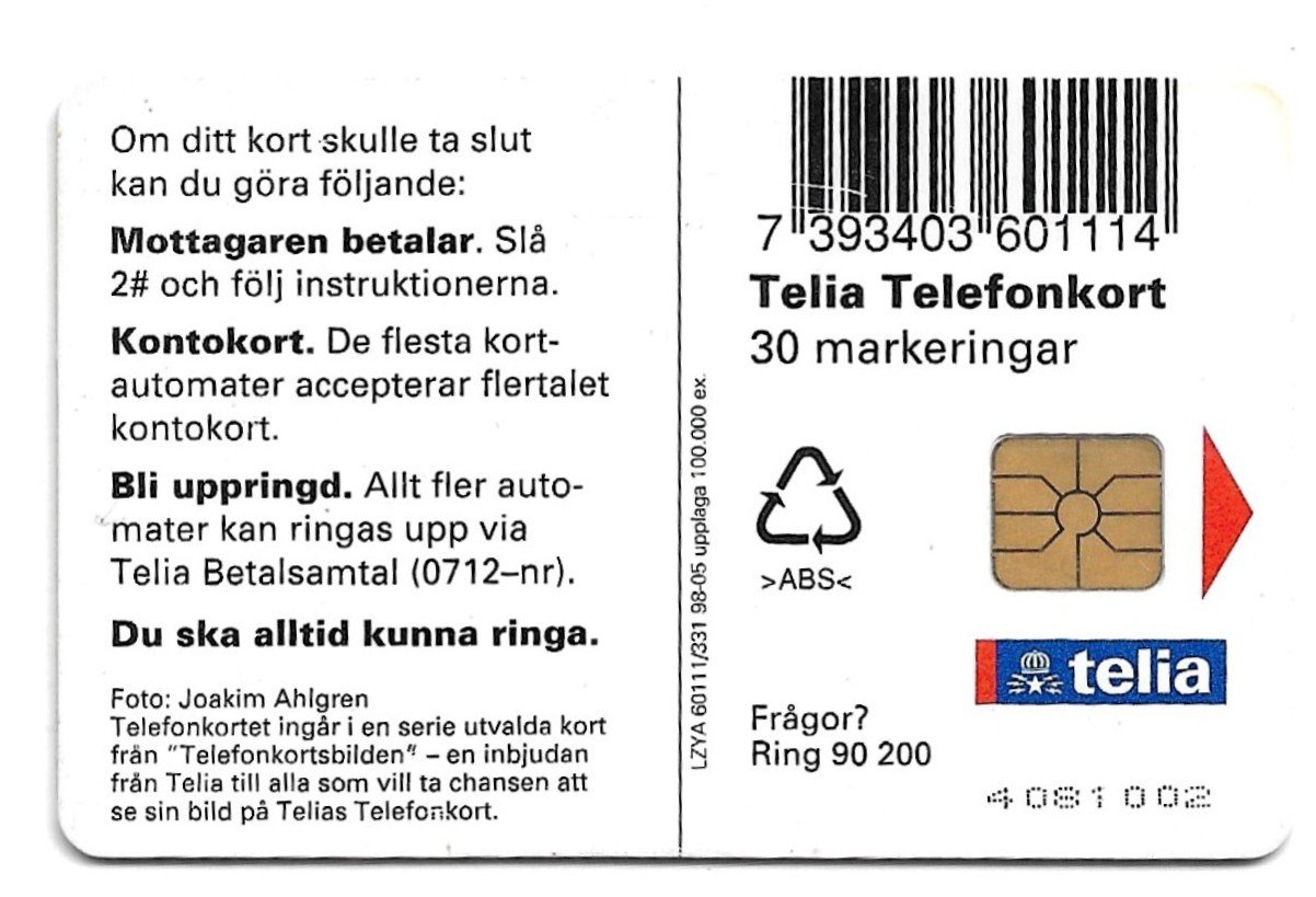 TARJETA TELEFONICA SUECIA 30 UNIDADES FLORA 1998