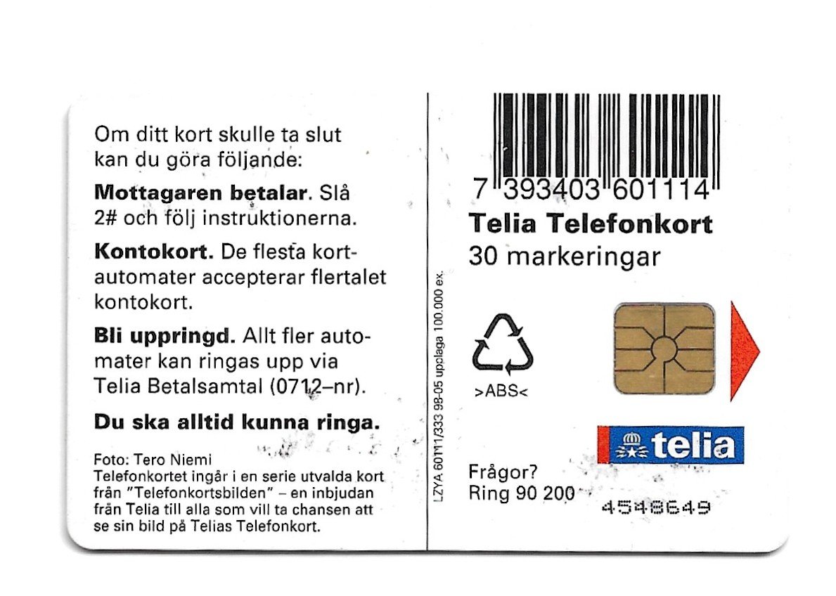 TARJETA TELEFONICA SUECIA 30 UNIDADES PAISAJE 1998