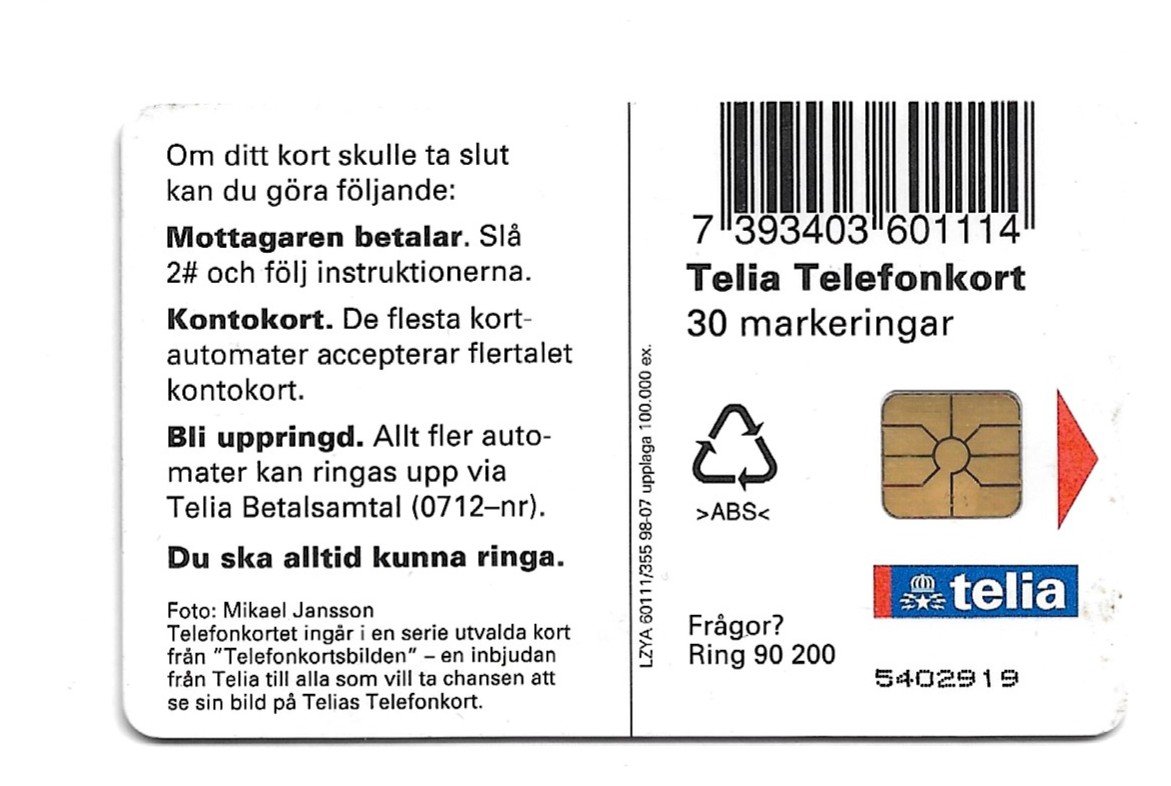 TARJETA TELEFONICA SUECIA 30 UNIDADES FLORA 1998