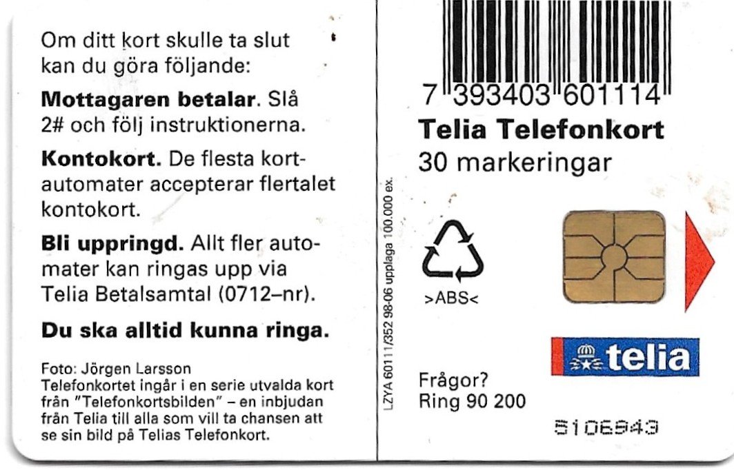 TARJETA TELEFONICA SUECIA 30 UNIDADES ANIMALES 1998