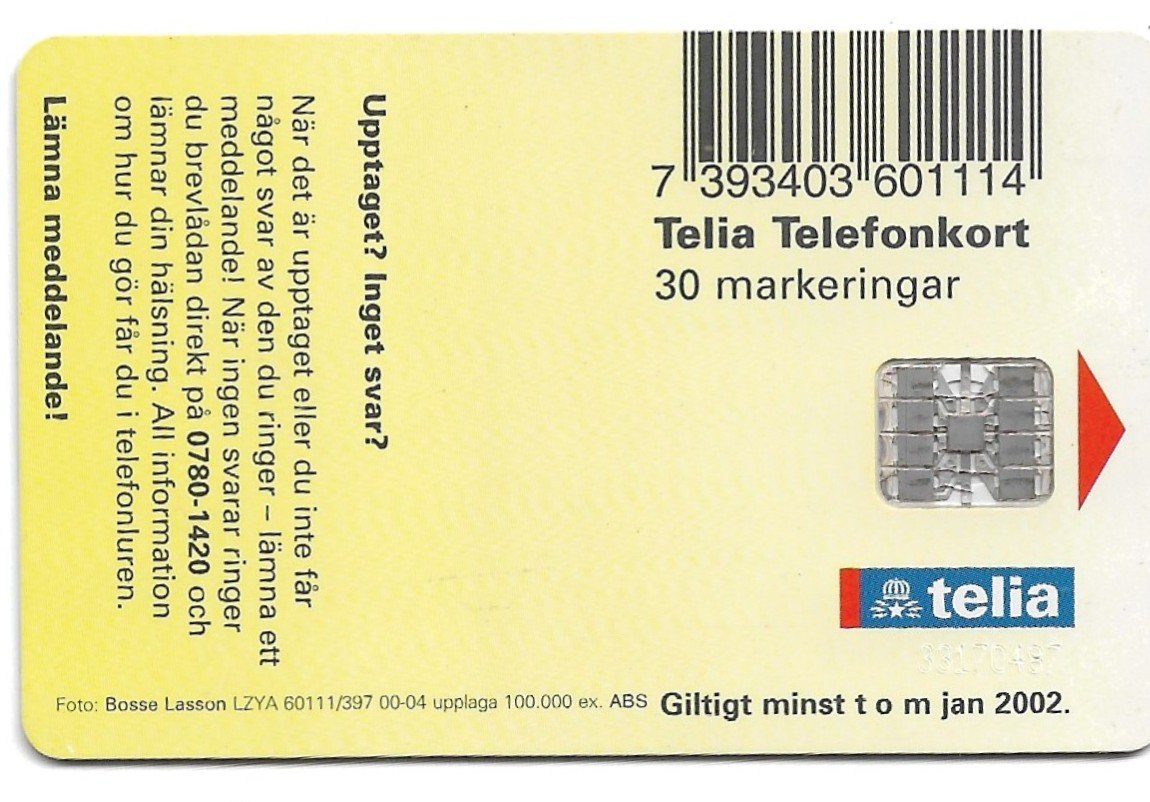 TARJETA TELEFONICA SUECIA 30 UNIDADES ANIMALES 2000