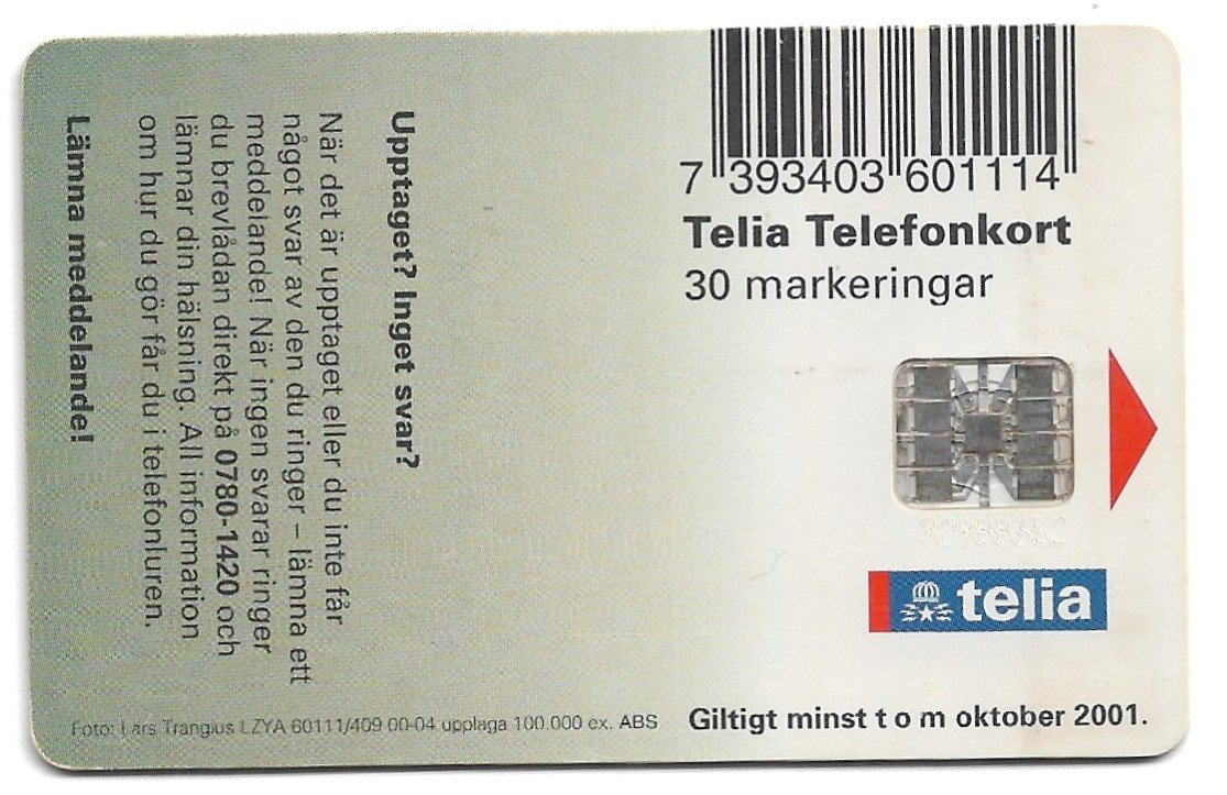 TARJETA TELEFONICA SUECIA 30 UNIDADES PUBLICIDAD 2001
