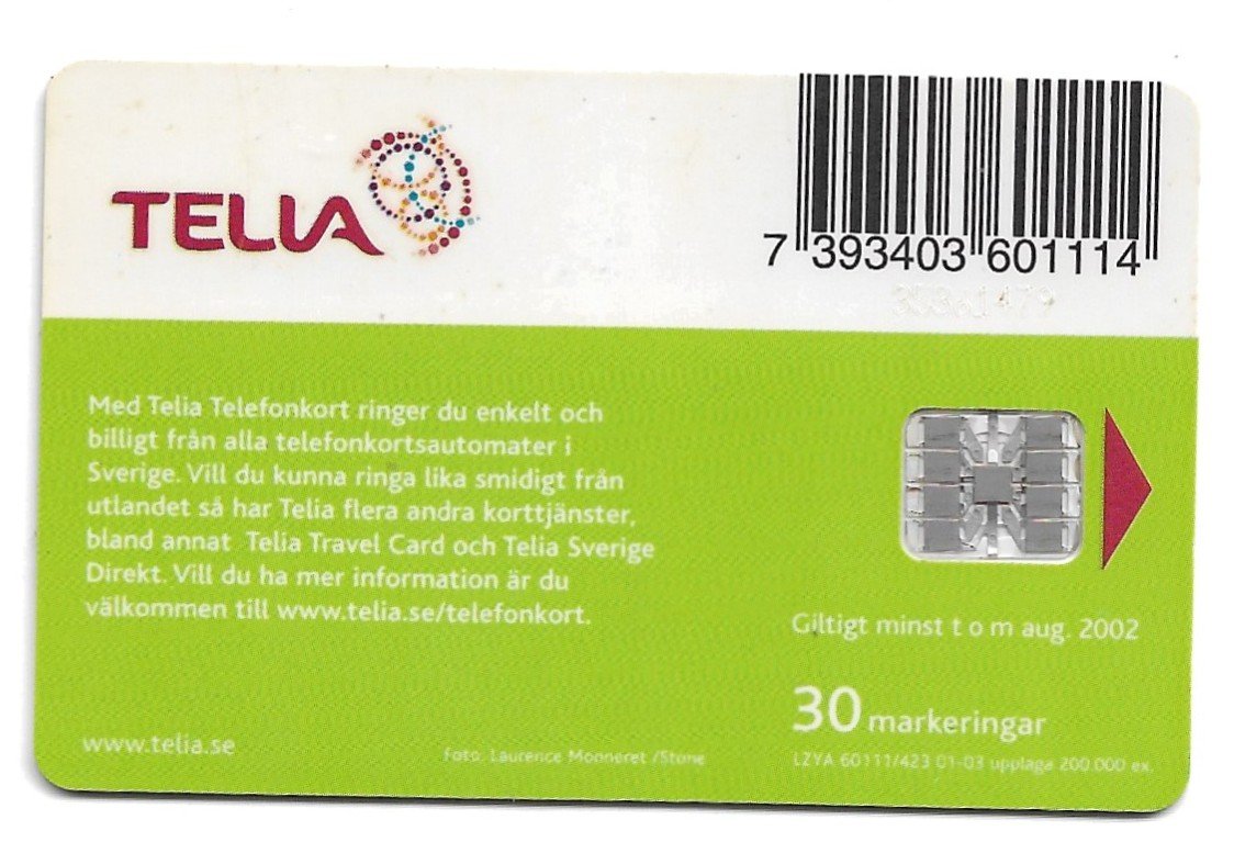 TARJETA TELEFONICA SUECIA 30 UNIDADES PUBLICIDAD 2001