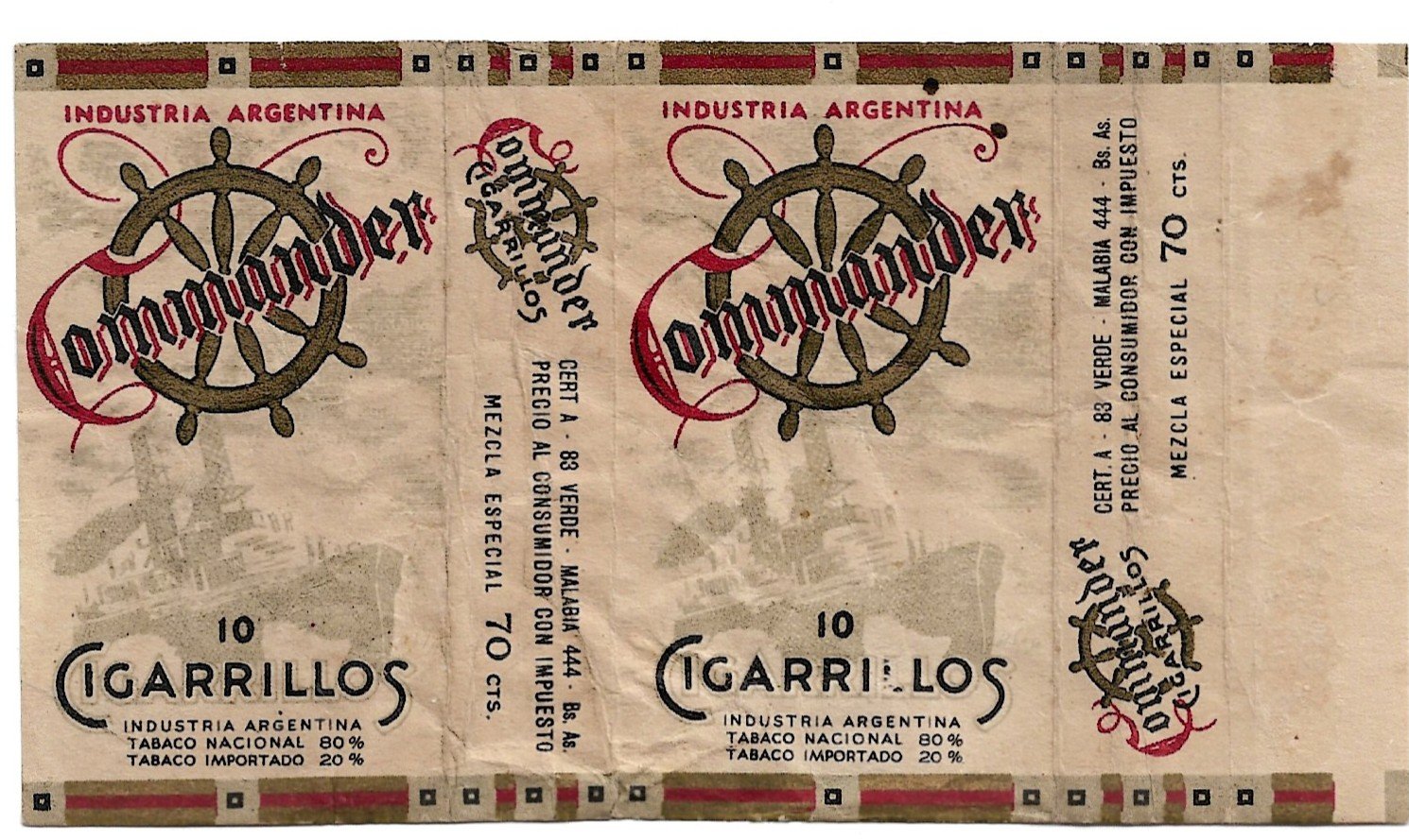 MARQUILLA COMMANDER 10 CIGARRILLOS INDUSTRIA ARGENTINA SOFT