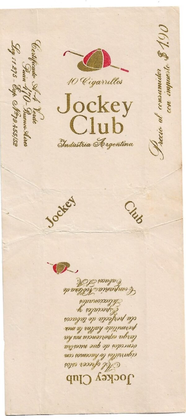 MARQUILLA JOCKEY CLUB 10 CIGARRILLOS INDUSTRIA ARGENTINA SOFT