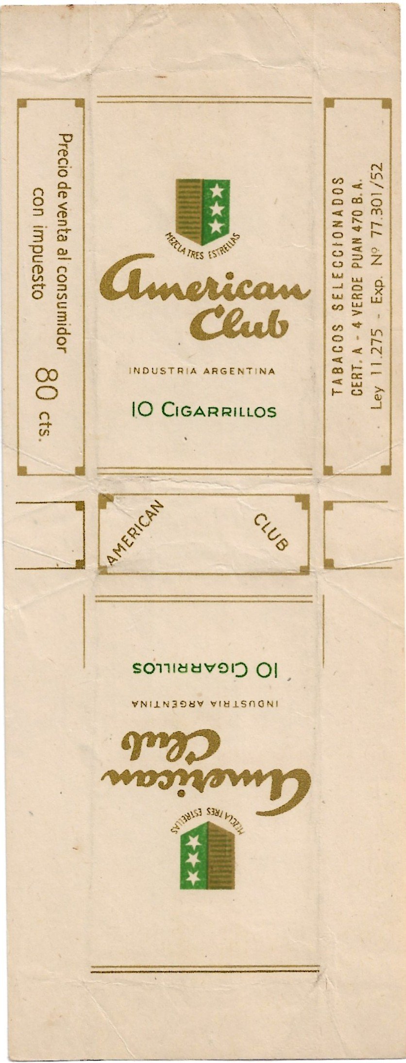 MARQUILLA AMERICAN CLUB 10 CIGARRILLOS INDUSTRIA ARGENTINA SOFT