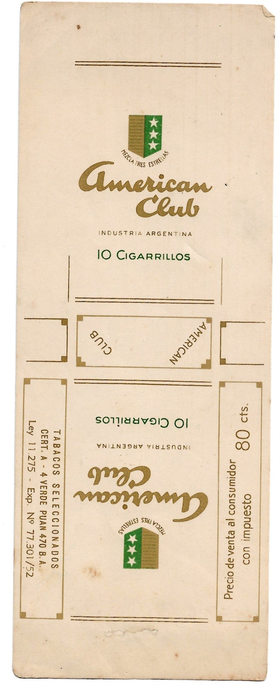 MARQUILLA AMERICAN CLUB 10 CIGARRILLOS INDUSTRIA ARGENTINA SOFT