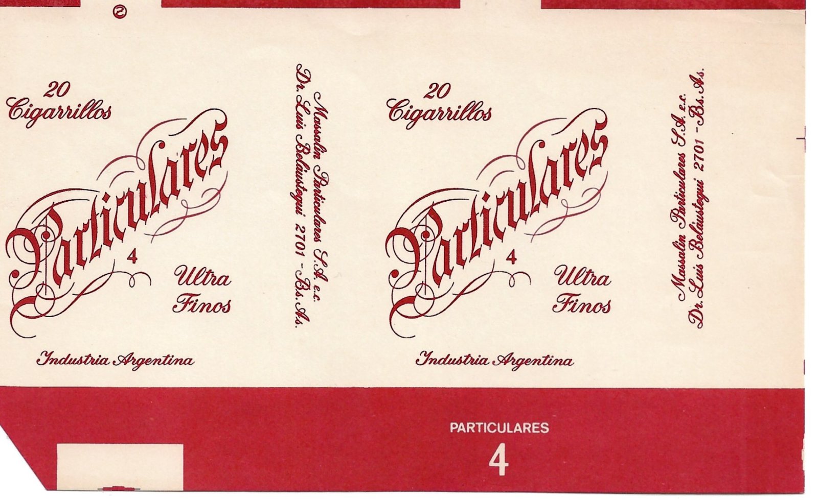 MARQUILLA PARTICULARES 20 CIGARRILLOS INDUSTRIA ARGENTINA SOFT