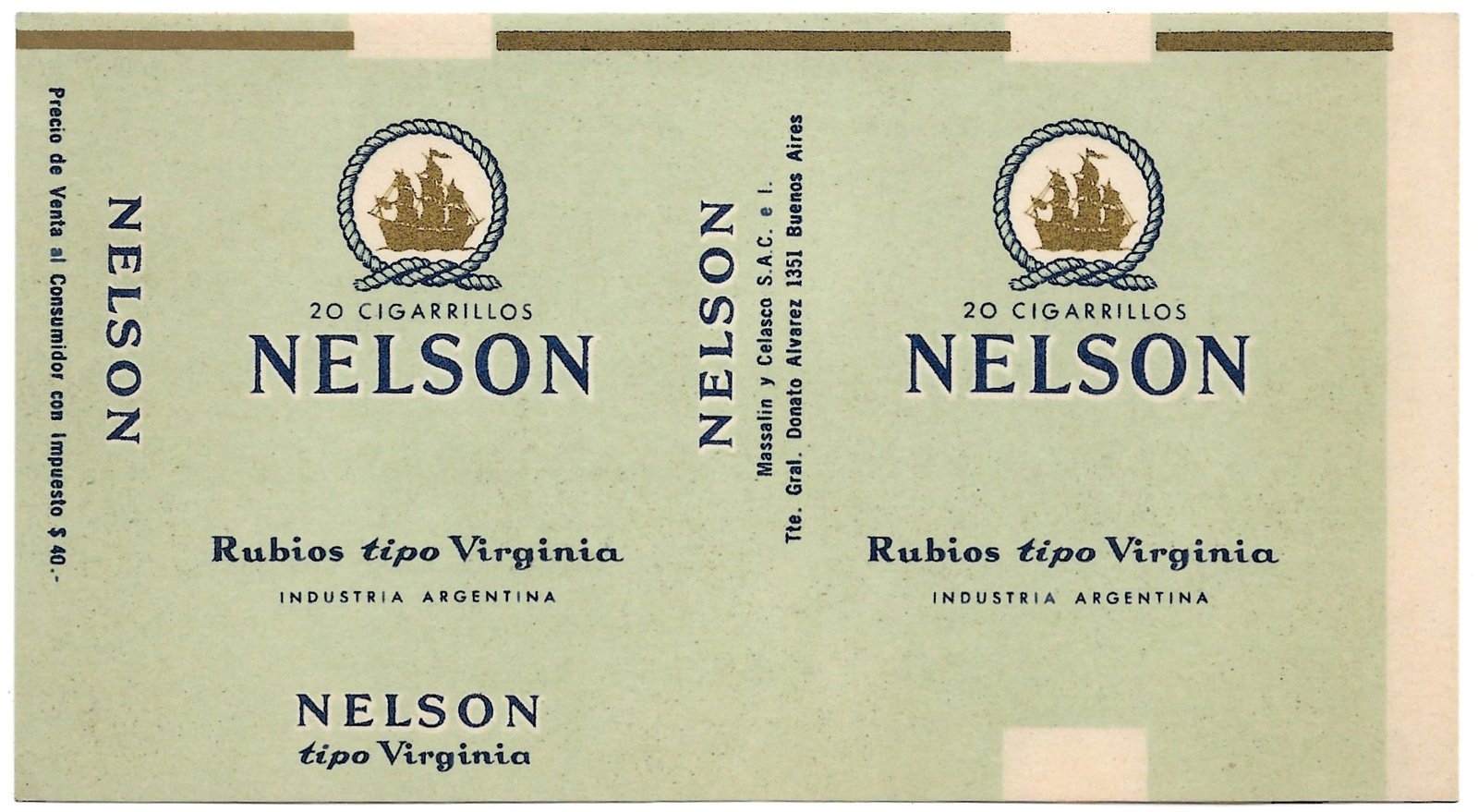 MARQUILLA NELSON 20 CIGARRILLOS INDUSTRIA ARGENTINA SOFT