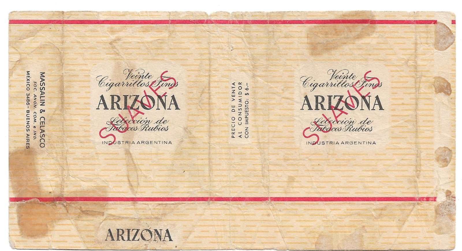 MARQUILLA ARIZONA 20 CIGARRILLOS INDUSTRIA ARGENTINA SOFT