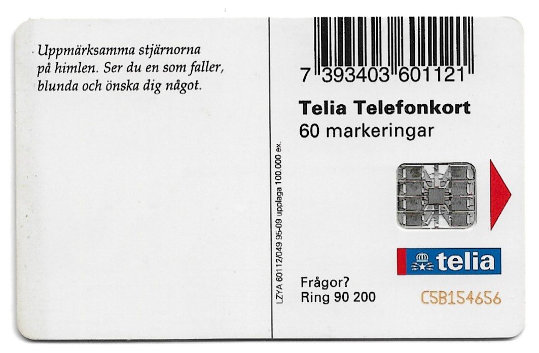 TARJETA TELEFONICA SUECIA 60 UNIDADES PUBLICIDAD 1995