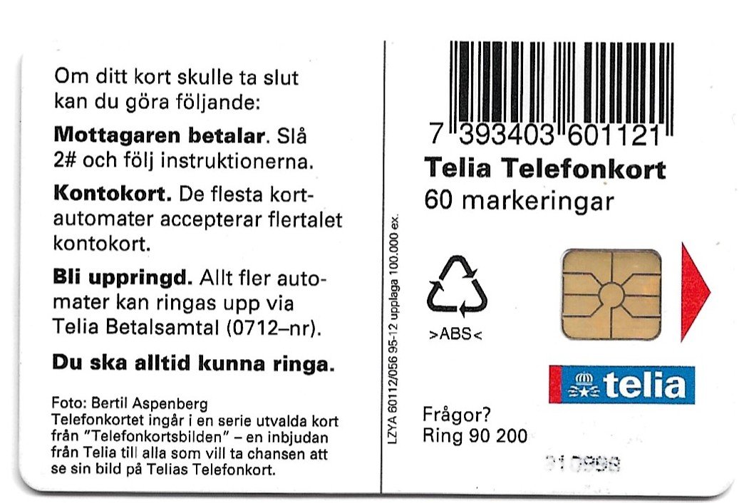 TARJETA TELEFONICA SUECIA 60 UNIDADES PUBLICIDAD 1995