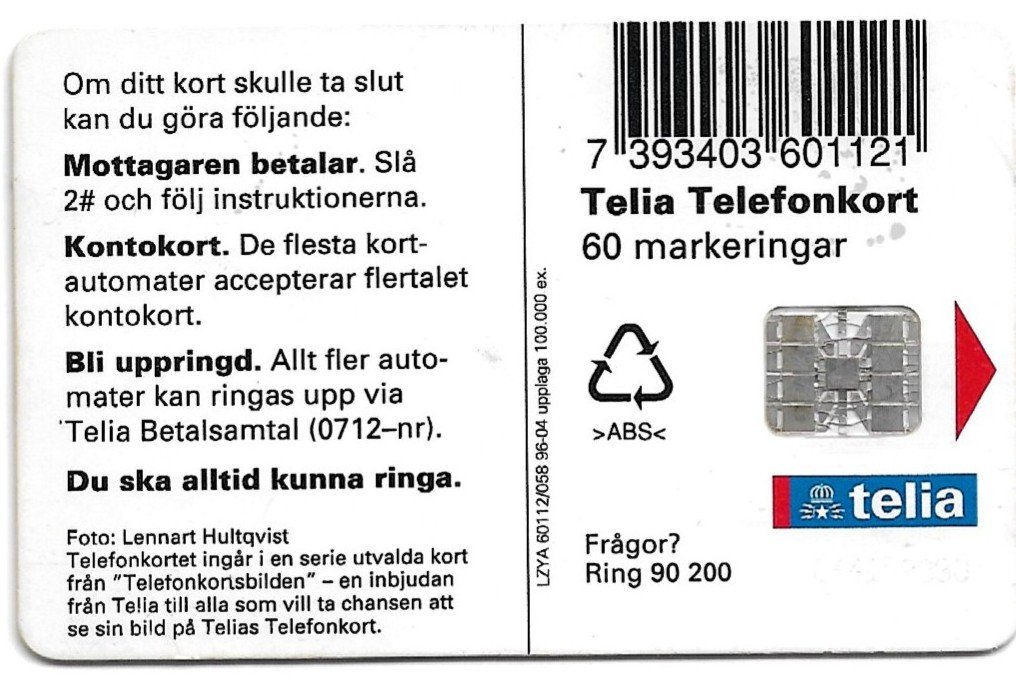 TARJETA TELEFONICA SUECIA 60 UNIDADES PUBLICIDAD 1995