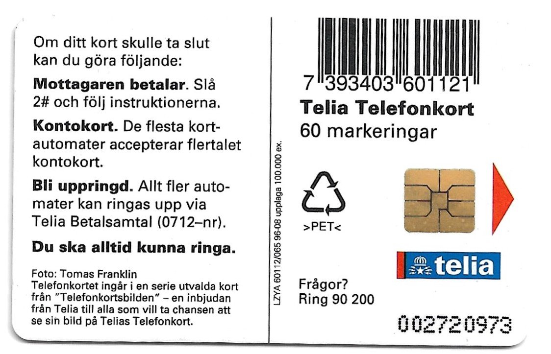 TARJETA TELEFONICA SUECIA 60 UNIDADES FLORA 1996