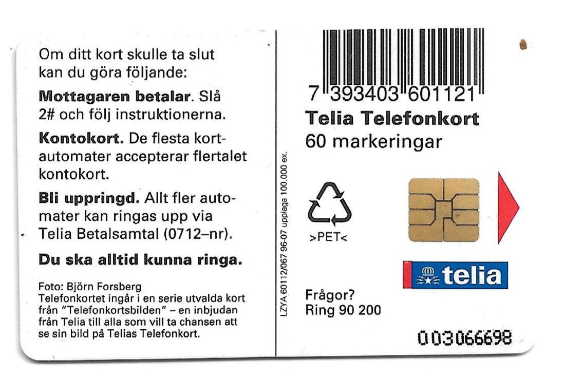 TARJETA TELEFONICA SUECIA 60 UNIDADES FAUNA 1996