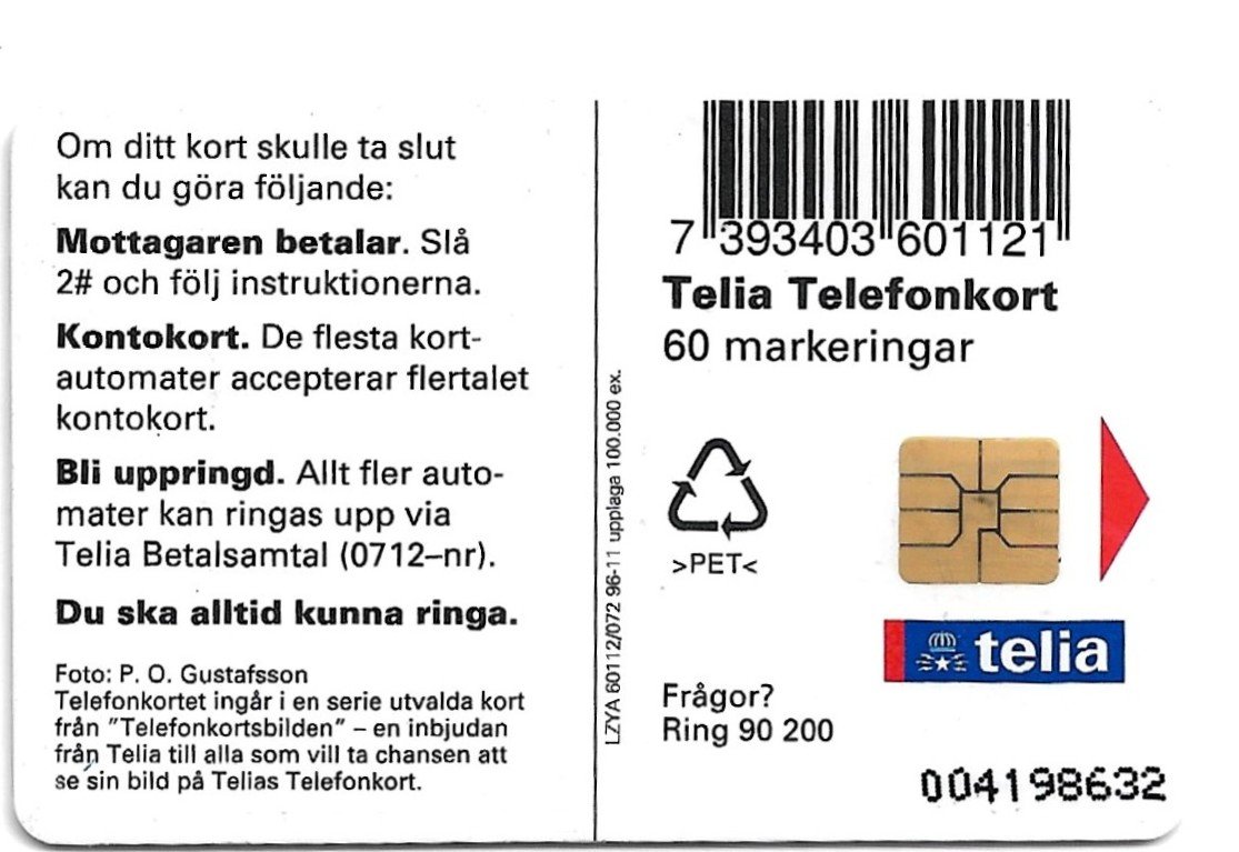 TARJETA TELEFONICA SUECIA 60 UNIDADES PAISAJE 1996