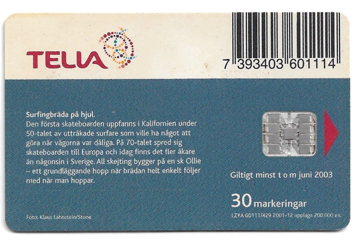 TARJETA TELEFONICA SUECIA 30 UNIDADES PUBLICIDAD 2001