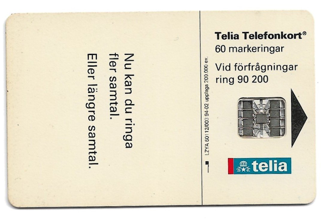 TARJETA TELEFONICA SUECIA 60 UNIDADES SEXTIO 1994