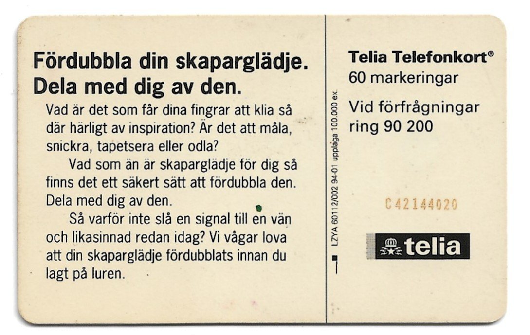 TARJETA TELEFONICA SUECIA 60 UNIDADES SKAPAR GLÄDJE 1994