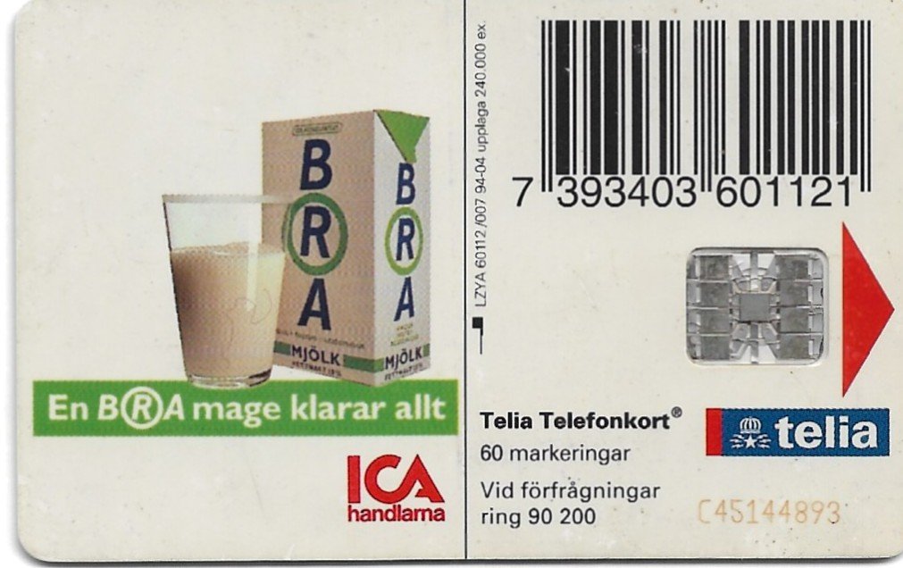 TARJETA TELEFONICA SUECIA 60 UNIDADES ICA HANDLAMA 1994