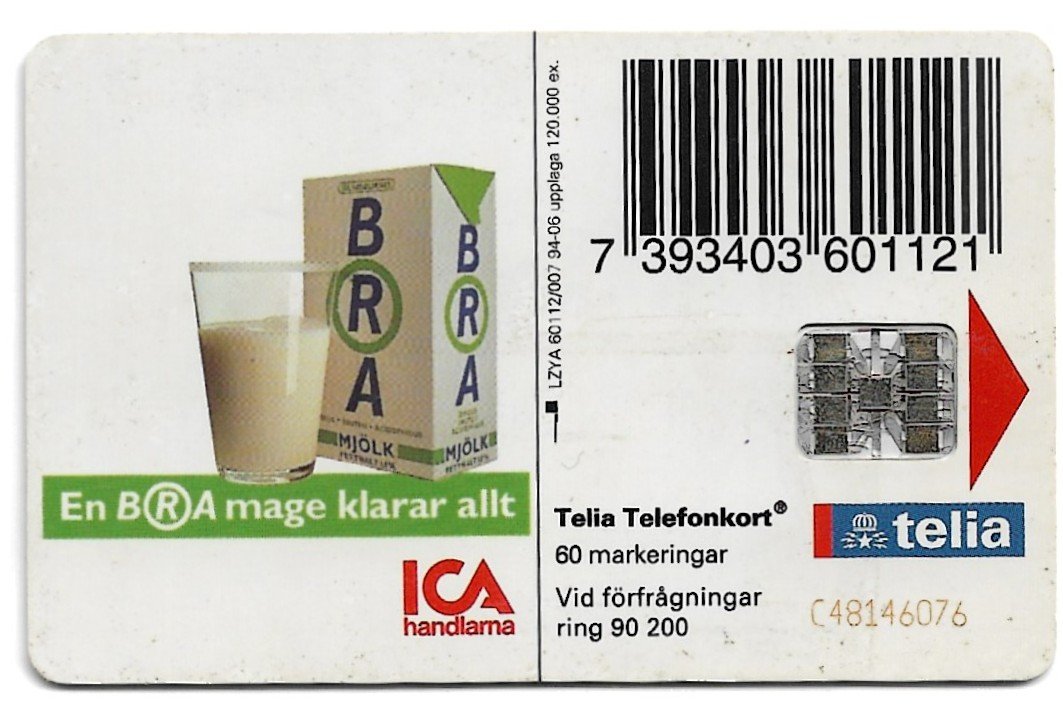 TARJETA TELEFONICA SUECIA 60 UNIDADES ICA HANDLAMA 1994