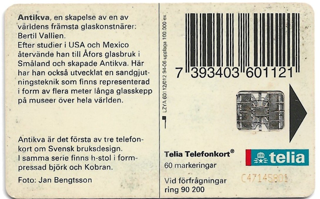 TARJETA TELEFONICA SUECIA 60 UNIDADES ARTE 1994